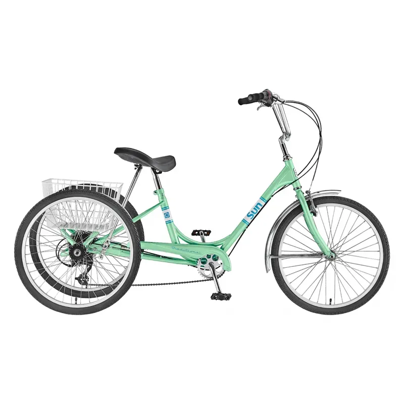 Sun Bicycles Traditional 24 7 Speed Tricycle w/White Basket in Mint